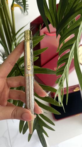 قلم كارتير ذهبي مع فضي عريض مع ملحقات