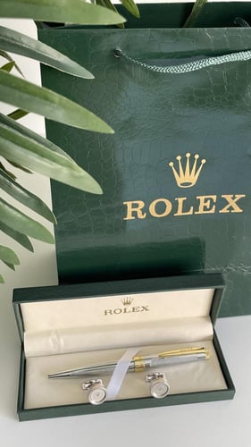 قلم وكبك رولكس ذهبي مع فضي مع ملحقاته