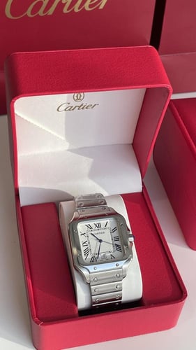 ساعة كارتير رجالي فضي مع الملحقات