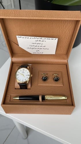 طقم رجالي ساعه وقلم وكبك ذهبي واسود