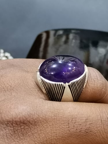 خاتم الفضة بحجر الجمشت بصياغة الأستاذ امين عيار ال...