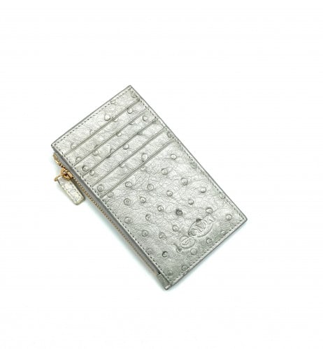 SILVER OSTRICH ZIPPER WALLET
