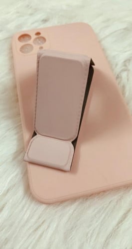 غلاف ايفون11برو ماكس بلون موحد وردي ,مع مسكه