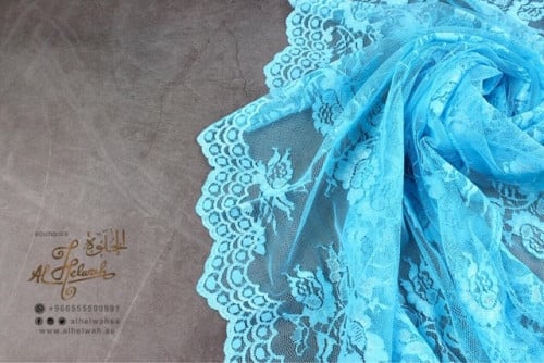 شيلة - طرحة دانتيل سادة ملون (سماوي)