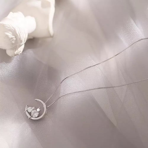 سلسال الفضة و الزركون - قلادة القط