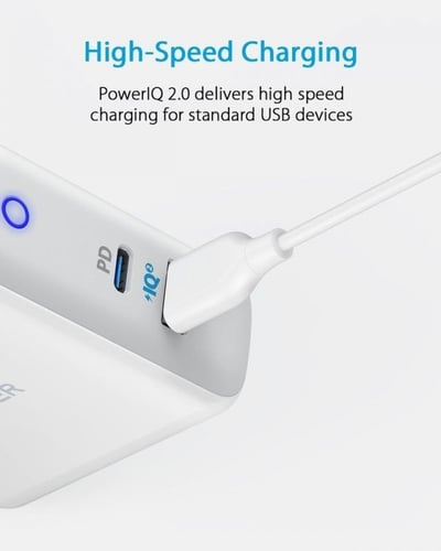 شاحن منزلي | أنكر | شحن ذكي بمخرجين IQ2 و PD | أبي...