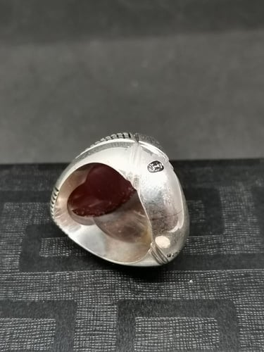 خاتم الفضة بحجر عقيق خرساني ايراني أحمر بصياغة الأ...