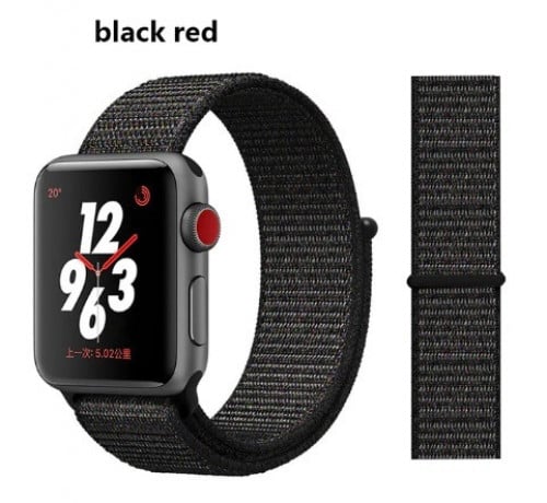 سوار اسود مع احمر ساعة ابل Black Red nylon strap