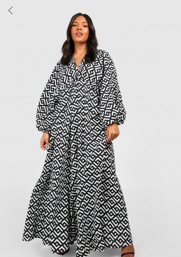 فستان ماكسي أنيق بقصة مميزة ونقوش