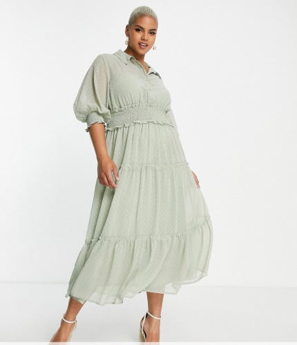 فستان متوسط الطول بتصميم أسوس باللون الاخضر الفاتح