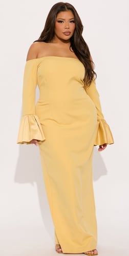 فستان سهرة كريب باللون الاصفر 2XL