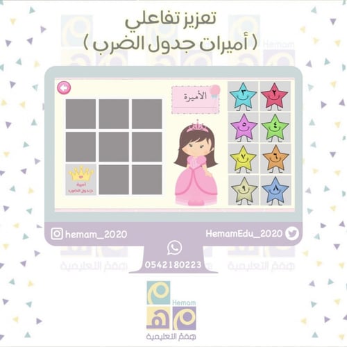 تعزيز تفاعلي لمادة الرياضيات ( أميرات جدول الضرب )