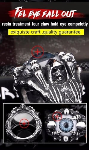 خاتم مخلب مزين بنقوش وحجر بشكل عين زرقاء