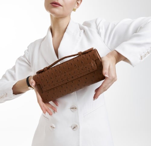 Ostrich Clutch Brown