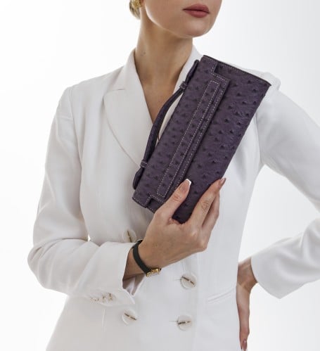 Ostrich Clutch Purple