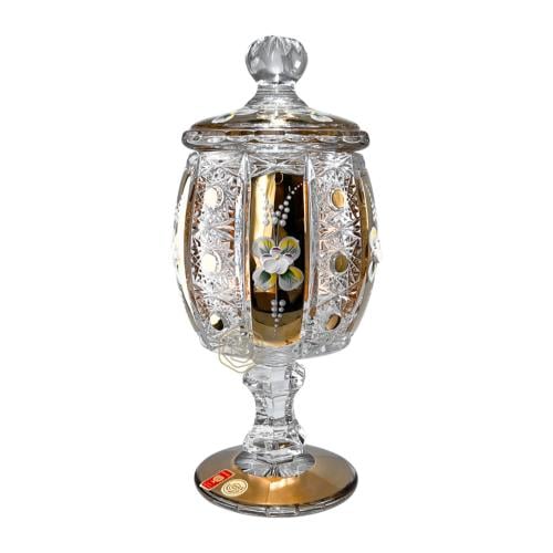 فازة كريستال بوهيمي ذهبية بقاعدة مرتفعة مع غطاء (...