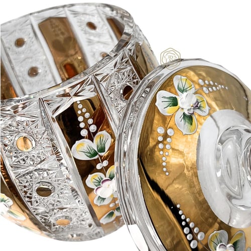 فازة كريستال بوهيمي ذهبية مع غطاء ( تصميم برميل )...