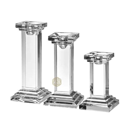 طقم شمعدان كريستال شفاف تصميم حديث صناعة تشيكية