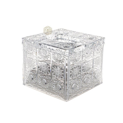 علبة مناديل مربعة شفافة كريستال بوهيمي نقش كلاسيكي...