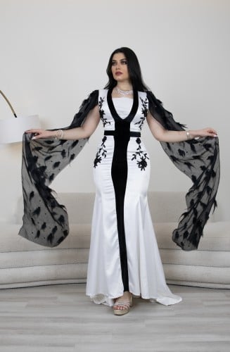 فستان بقصة السمكه الفرنسيه من خام التفته والريش وا...