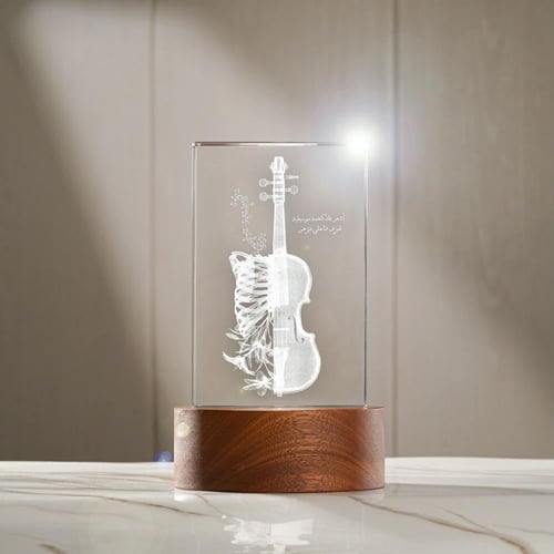 كريستال بتصميم الكمان وزهور الليلي بحفر 3D