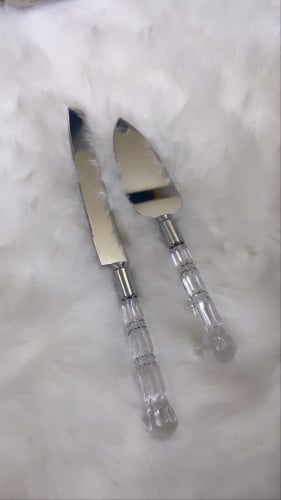 حامل كيك وقطاعة فضي