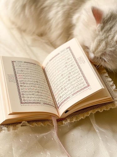 مصحف كفّي - كتان مع تطريز ودانتيل - وردي