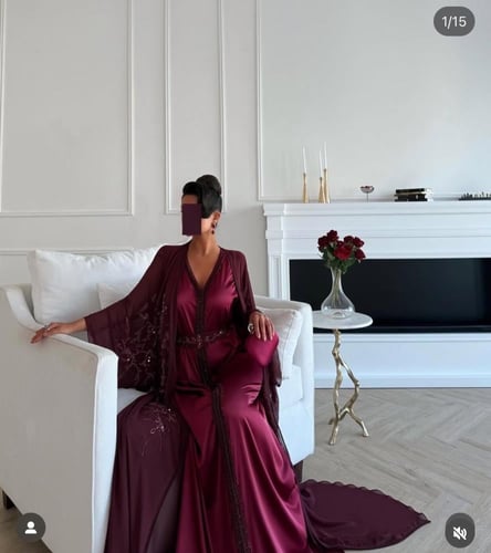 قفطان تطريز شك يدوي شيفون حرير