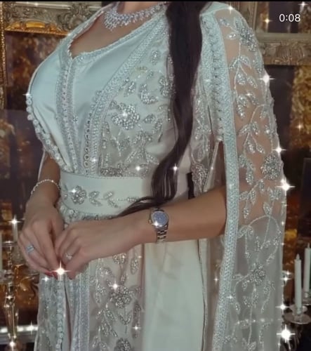 قفطان مغربي تل وحرير شك يدوي فخم