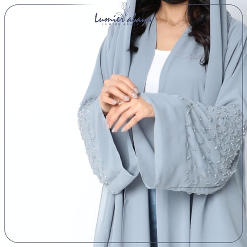 عباية دبل شيفون سماوي