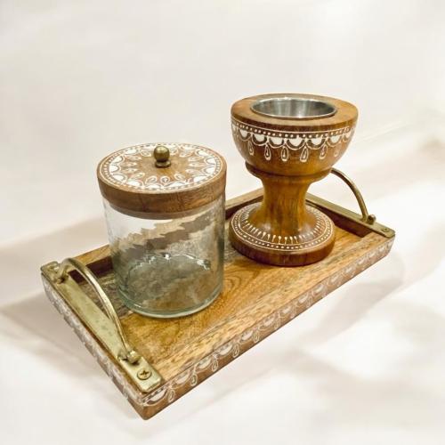 طقم مبخرة خشب هندي مزخرفة