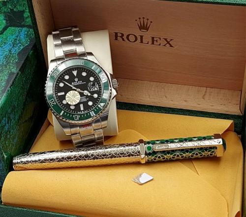 ساعة رولكس معا قلم كارتير درجه اولى معا علبه وكيس...