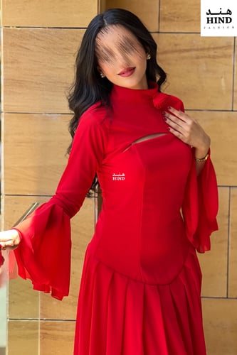 فستان شيفون احمر 1019