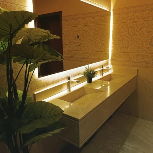 مغسلة رخام صناعي حوضين نصف شلال