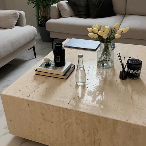 طاولة قهوة رخام بعجلات