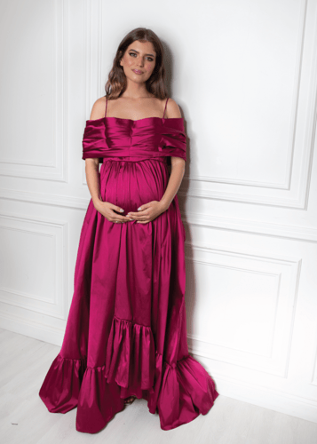 فستان سهرة فوشي اوف شولدر بتصميم مميز