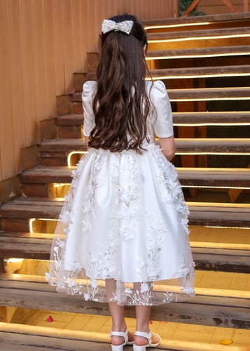 فستان بناتي ملكي بتطريز فاخر وزهور ثلاثية الأبعاد