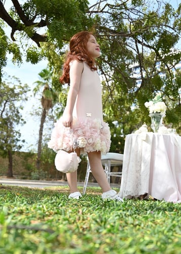 فستان بنك فاخر مميز بالكريستال والورد الراقي مناسب...