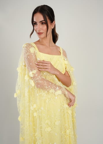 فستان ليموني بدانتيل الفراشات