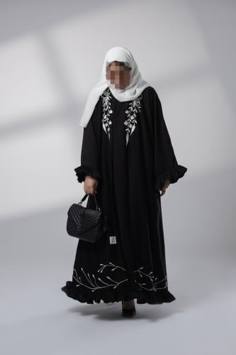 Black abaya with ruffle | Model 025
