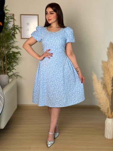 فستان تفته جاكار لون سماوي