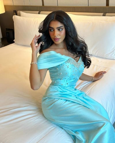 فستان تفته استرتش لون سماوي