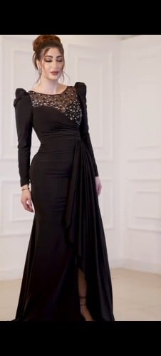 فستان تفته اسود تطريز يدوي