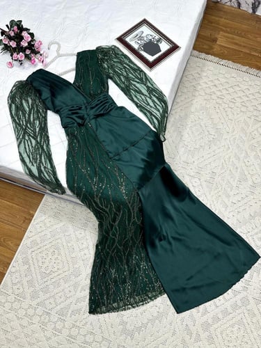 فستان تفته استرتش لون زيتي