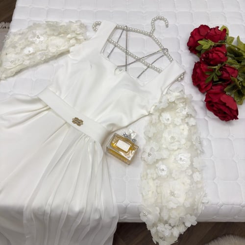 فستان العيد كريب استرتش لون اييض