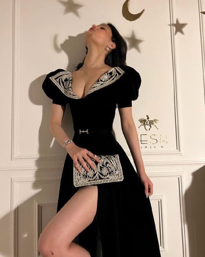 فستان كريب استرتش لون اسود