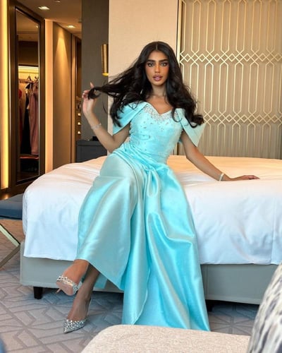 فستان تفته استرتش لون سماوي