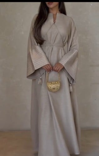 فستان رمضان لون بيج خامه لينين