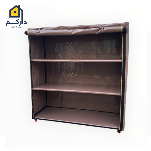 دولاب تخزين متنقل كبير قماش PVC لون بني