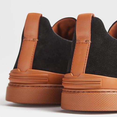 Zegna Triple Stitch Sneakers – Black Suede / Brown...